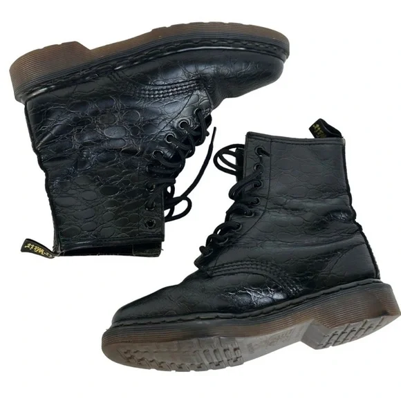 Dr. Martens Vintage Made In England Black Croc Embossed Leather Boots - Picture 3 of 11